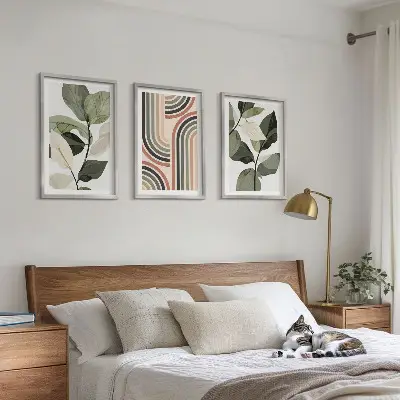 Geometriniai augalų motyvai 3 paveikslų rinkinys su rėmais