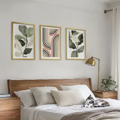 Geometriniai augalų motyvai 3 paveikslų rinkinys su rėmais