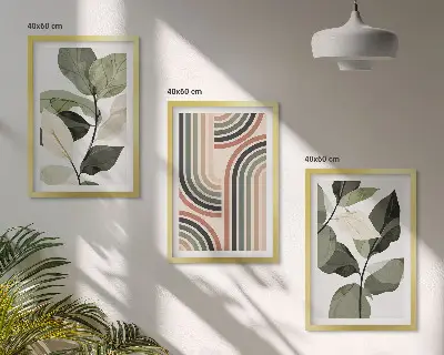 Geometriniai augalų motyvai 3 paveikslų rinkinys su rėmais