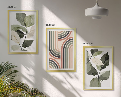 3 paveikslų rinkinys su rėmais Geometriniai augalų motyvai