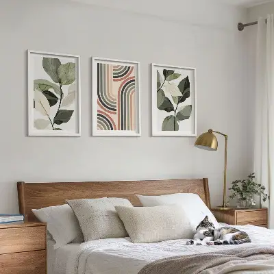 Geometriniai augalų motyvai 3 paveikslų rinkinys su rėmais
