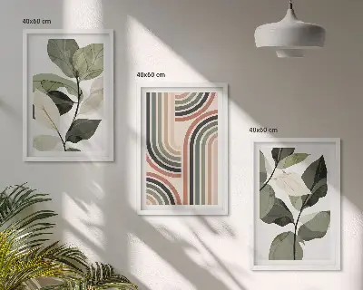 Geometriniai augalų motyvai 3 paveikslų rinkinys su rėmais