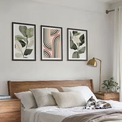 Geometriniai augalų motyvai 3 paveikslų rinkinys su rėmais