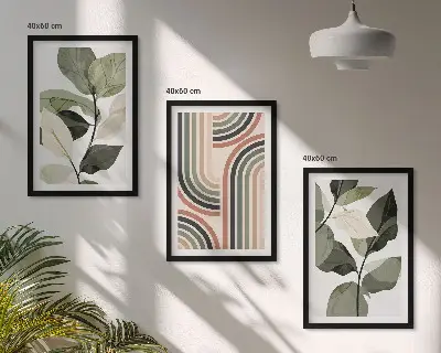Geometriniai augalų motyvai 3 paveikslų rinkinys su rėmais