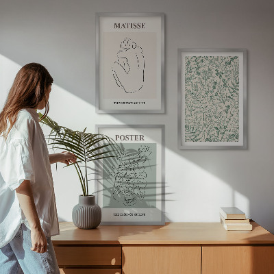 Įrėmintas triptikas Linijos, augalų raštai, minimalizmas