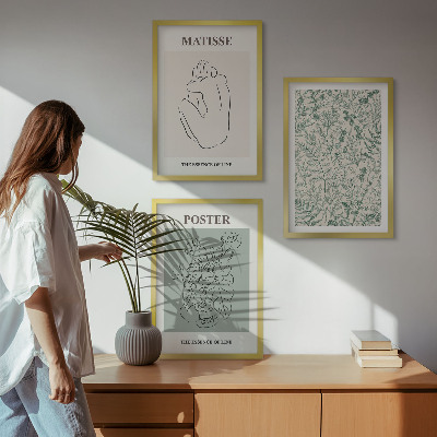 Įrėmintas triptikas Linijos, augalų raštai, minimalizmas