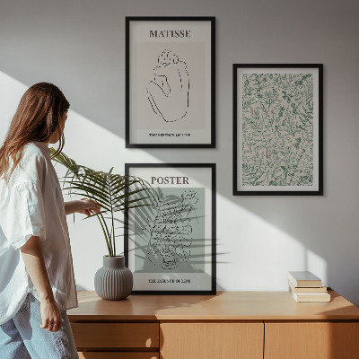 Įrėmintas triptikas Linijos, augalų raštai, minimalizmas