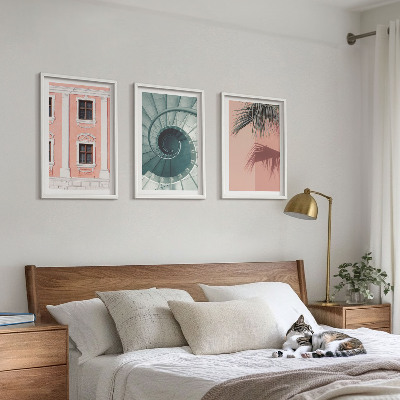 3 paveikslų rinkinys su rėmais Pastelinė spiralinė architektūra