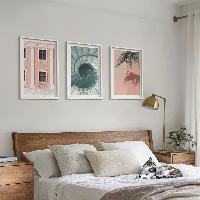 Pastelinė spiralinė architektūra trijų paveikslų rinkinys su rėmais