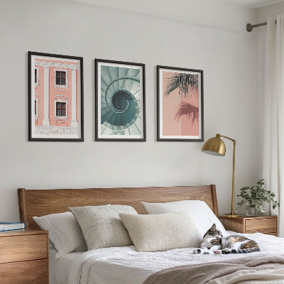 3 paveikslų rinkinys su rėmais Pastelinė spiralinė architektūra