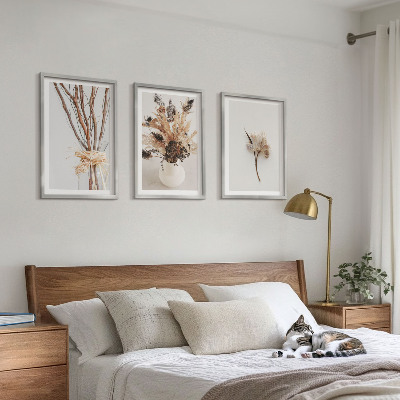 3 paveikslų rinkinys su rėmais Minimalistinės gėlės su šakomis