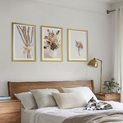 3 paveikslų rinkinys su rėmais Minimalistinės gėlės su šakomis