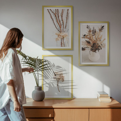 3 paveikslų rinkinys su rėmais Minimalistinės gėlės su šakomis
