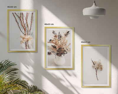 3 paveikslų rinkinys su rėmais Minimalistinės gėlės su šakomis