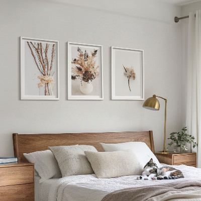 3 paveikslų rinkinys su rėmais Minimalistinės gėlės su šakomis