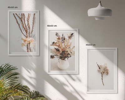 3 paveikslų rinkinys su rėmais Minimalistinės gėlės su šakomis
