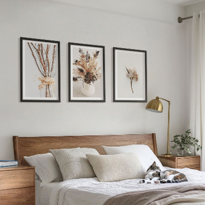 3 paveikslų rinkinys su rėmais Minimalistinės gėlės su šakomis
