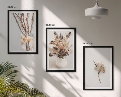 3 paveikslų rinkinys su rėmais Minimalistinės gėlės su šakomis