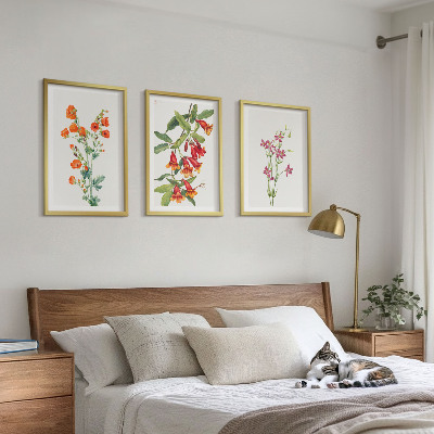 3 paveikslų rinkinys su rėmais Vintažinis retro gėlių paveikslas
