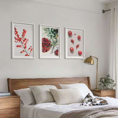 Įrėmintas triptikas Raudonųjų augalų vaisių minimalizmas