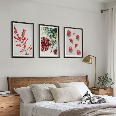 Įrėmintas triptikas Raudonųjų augalų vaisių minimalizmas