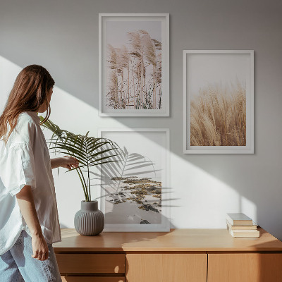 Įrėmintas triptikas Pampų žolės laukai ir bohemiškas paplūdimys