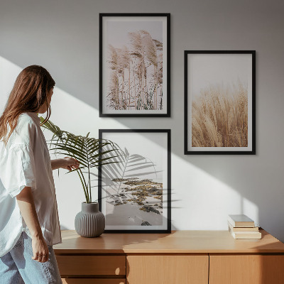 Įrėmintas triptikas Pampų žolės laukai ir bohemiškas paplūdimys
