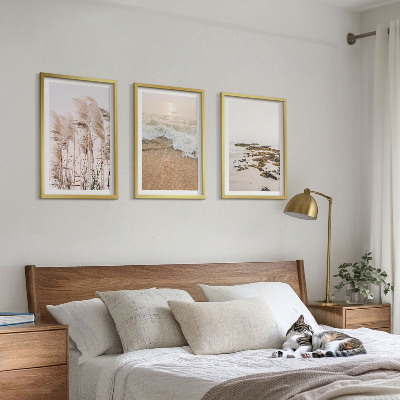 3 paveikslų rinkinys su rėmais Paplūdimio žolė banguoja akmenimis bohemiška