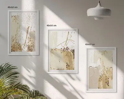 3 paveikslų rinkinys su rėmais abstrakčių raštų dizaino, smėlio ir baltos spalvos