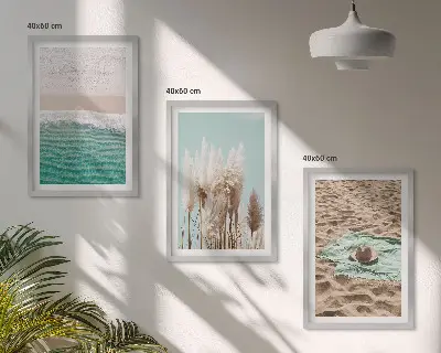 Paplūdimio bangų ir žolės paveikslų rinkinys 3 dalių rinkinys su rėmais