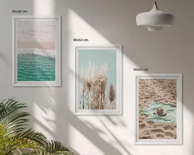 Paplūdimio bangų ir žolės paveikslų rinkinys 3 dalių rinkinys su rėmais