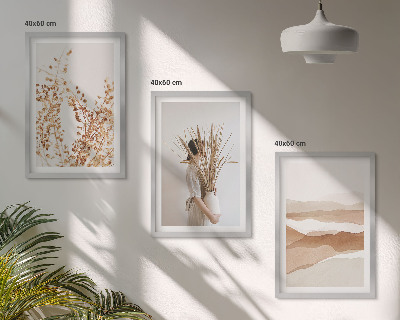 Įrėmintas triptikas Kaimiško stiliaus boho gėlių motyvai