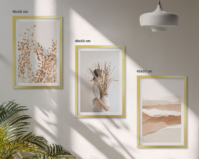 Įrėmintas triptikas Kaimiško stiliaus boho gėlių motyvai