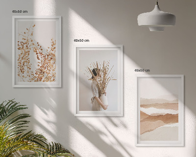 Įrėmintas triptikas Kaimiško stiliaus boho gėlių motyvai