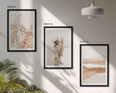 Įrėmintas triptikas Kaimiško stiliaus boho gėlių motyvai
