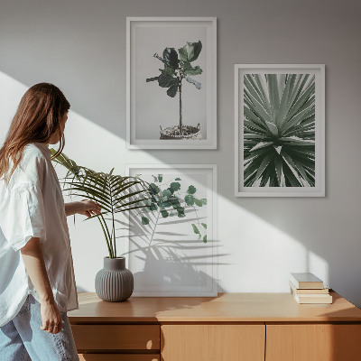 Įrėmintas triptikas Žaliųjų augalų minimalizmas