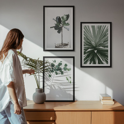 Įrėmintas triptikas Žaliųjų augalų minimalizmas