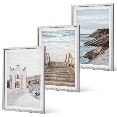 3 paveikslų rinkinys su rėmais Santorinio jūros architektūra