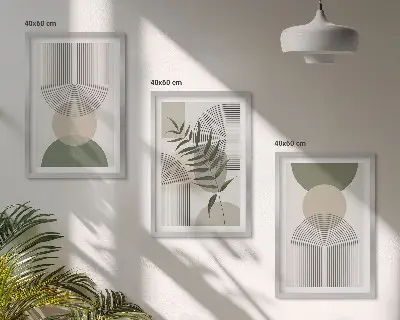Abstrakčios formos su žaluma 3 paveikslų rinkinys su rėmais