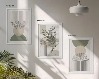 Abstrakčios formos su žaluma 3 paveikslų rinkinys su rėmais