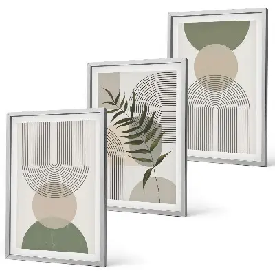 Abstrakčios formos su žaluma 3 paveikslų rinkinys su rėmais