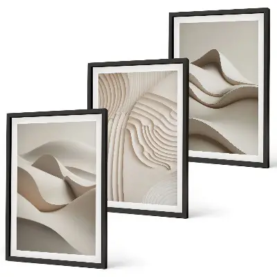 Abstrakčios smėlio spalvos bangos įrėmintas triptikas