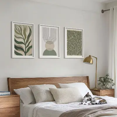 Geometrinių lapų formų triptikas su rėmeliais