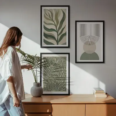 Geometrinių lapų formų triptikas su rėmeliais