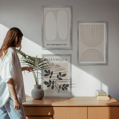 Įrėmintas triptikas Boho subtilūs augalų plakatai