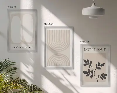 Įrėmintas triptikas boho stiliaus subtilių augalų plakatai