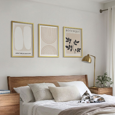 Įrėmintas triptikas Boho subtilūs augalų plakatai