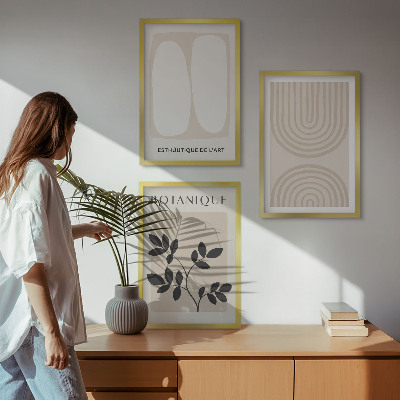 Įrėmintas triptikas Boho subtilūs augalų plakatai