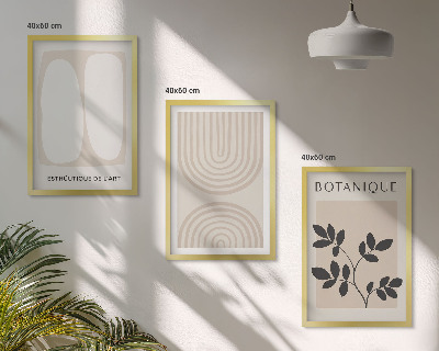Įrėmintas triptikas Boho subtilūs augalų plakatai