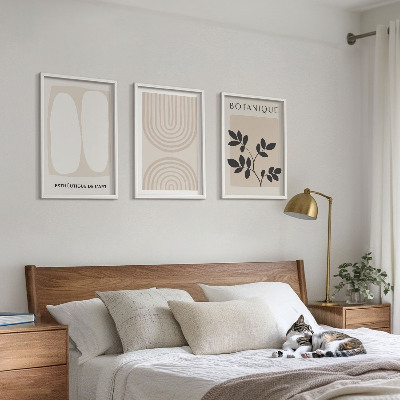 Įrėmintas triptikas Boho subtilūs augalų plakatai